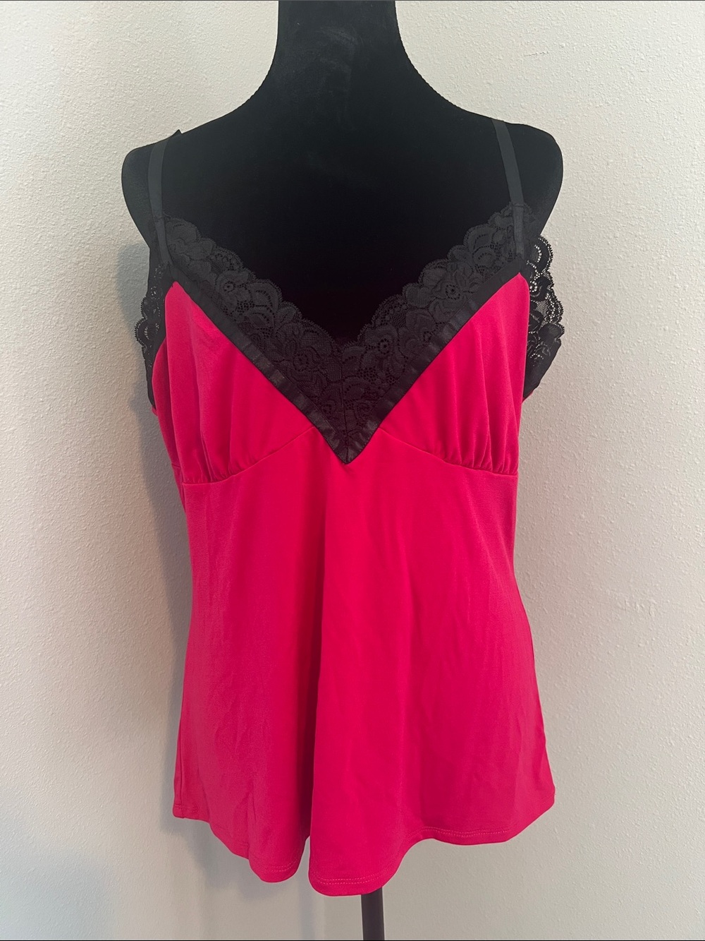 Cache Fuchsia Camisole with Black Lace Trim